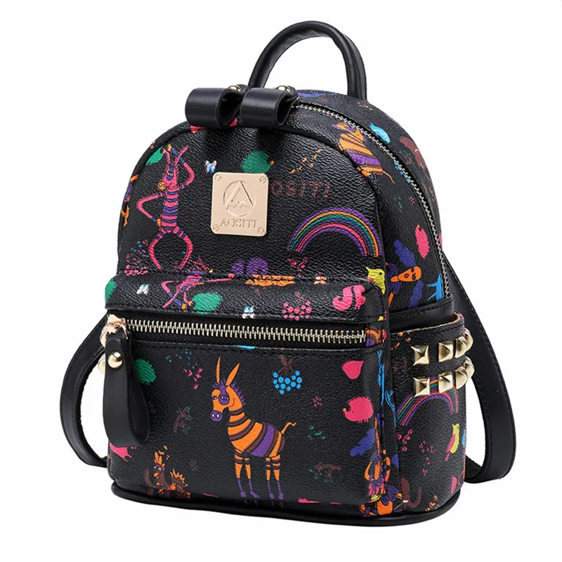 Colorful Printing Women Backpacks Leather Black Women's Backpack Rivet Studded Travel Bag for Girls Casual School Bags
Colorful Printing Women Backpacks Leather Black Women's Backpack Rivet Studded Travel Bag for Girls Casual School Bags