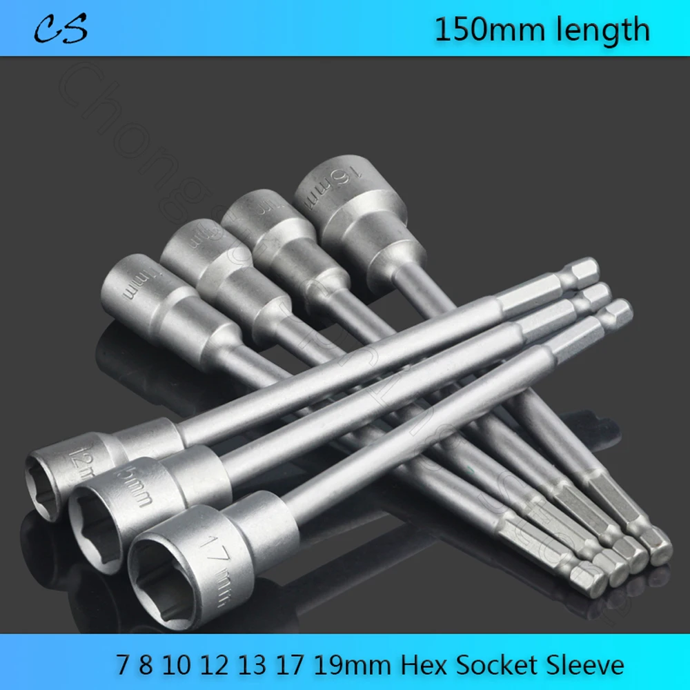 

7 8 10 12 13 17 19mm Hex Shank Socket Sleeve Nozzles Nut Driver Bit 1/4 inch Strong Magnetic Socket Adapter 150 Length