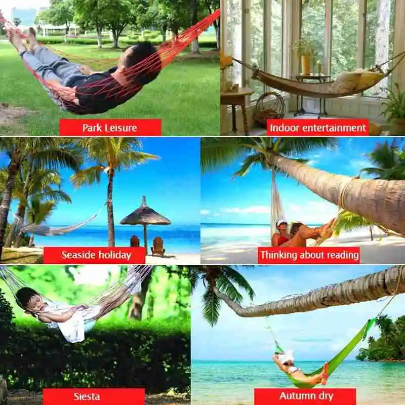 Outdoor Camping Travel Portable Nylon Hammock Leisure Mesh Hammock Swing Hanging Mesh Sleeping Bed
Outdoor Camping Travel Portable Nylon Hammock Leisure Mesh Hammock Swing Hanging Mesh Sleeping Bed