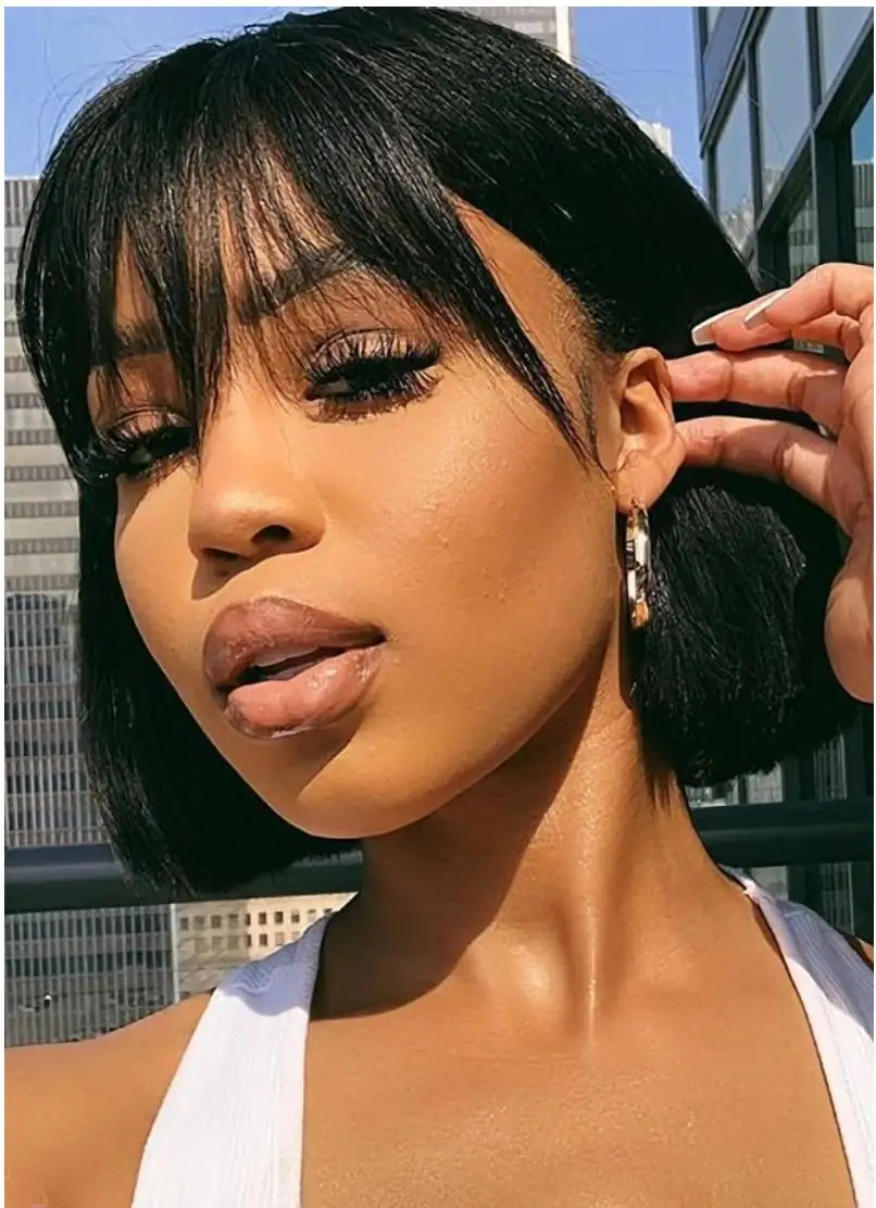 8" Silky Straight #1 Black 13 * 4 Lace Wigs 100% Indian Remy Human Hair wig short bob costume wig with full bang
8" Silky Straight #1 Black 13 * 4 Lace Wigs 100% Indian Remy Human Hair wig short bob costume wig with full bang