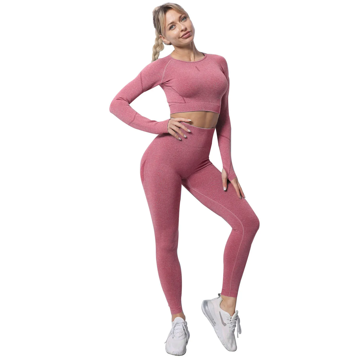 Seamless sweat-absorbent hip-lifting yoga wear suit women high-waist fitness pants tight-fitting long-sleeved sports suit
Seamless sweat-absorbent hip-lifting yoga wear suit women high-waist fitness pants tight-fitting long-sleeved sports suit