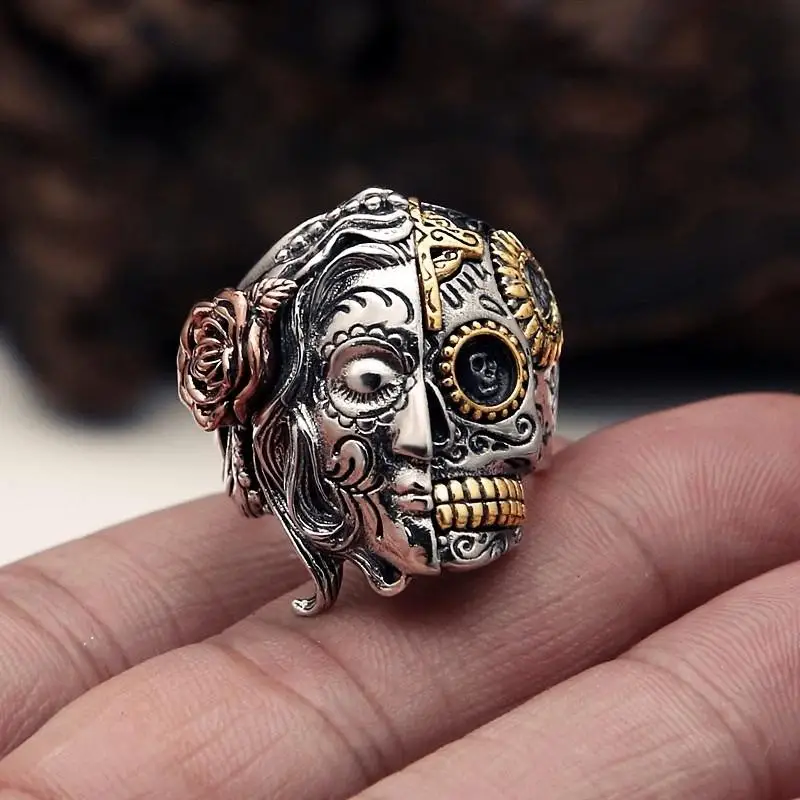 SECRET BOYS New Fashion Sided Personality Vintage Ring Half Skull Half Goddess Ring Zinc Alloy Silver Color Punk Jewelry
SECRET BOYS New Fashion Sided Personality Vintage Ring Half Skull Half Goddess Ring Zinc Alloy Silver Color Punk Jewelry