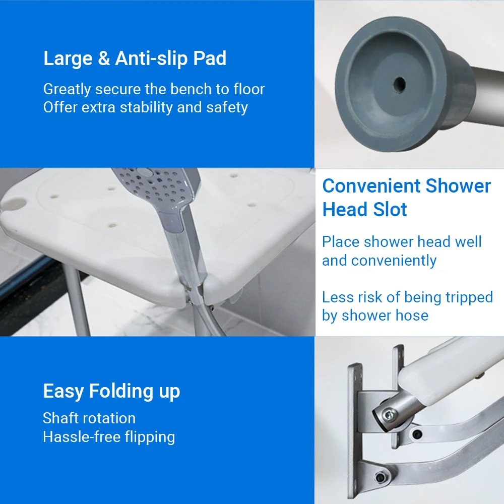 Folding Shower Bench Flip-up Screw-in Bath Seat Wall Mounted Bathroom Chair Stool with Non-Slip Feet Drainage Holes Shower
Folding Shower Bench Flip-up Screw-in Bath Seat Wall Mounted Bathroom Chair Stool with Non-Slip Feet Drainage Holes Shower