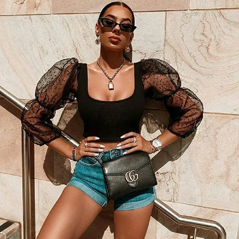 Осень 2020, женская блузка с пышными рукавами, женская сексуальная сетчатая прозрачная блузка, однотонная блузка с длинным рукавом
Осень 2020, женская блузка с пышными рукавами, женская сексуальная сетчатая прозрачная блузка, однотонная блузка с длинным рукавом