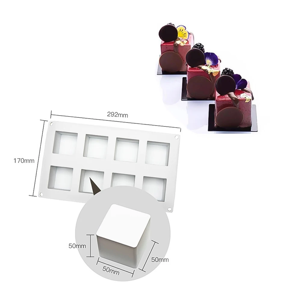 8 Grids Mousse Chocolate Silicone Cake Mold Square Silicone Cake Cavities Square Baking Tray Non-Stick Pudding Ice Cream Mold
8 Grids Mousse Chocolate Silicone Cake Mold Square Silicone Cake Cavities Square Baking Tray Non-Stick Pudding Ice Cream Mold