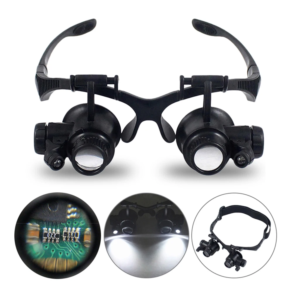 Headband Magnifying Glasses 10X 15X 20X 25X Optical Lens Glass Loupe With 2 LED For Watchmaker Jewelry Repair
Headband Magnifying Glasses 10X 15X 20X 25X Optical Lens Glass Loupe With 2 LED For Watchmaker Jewelry Repair