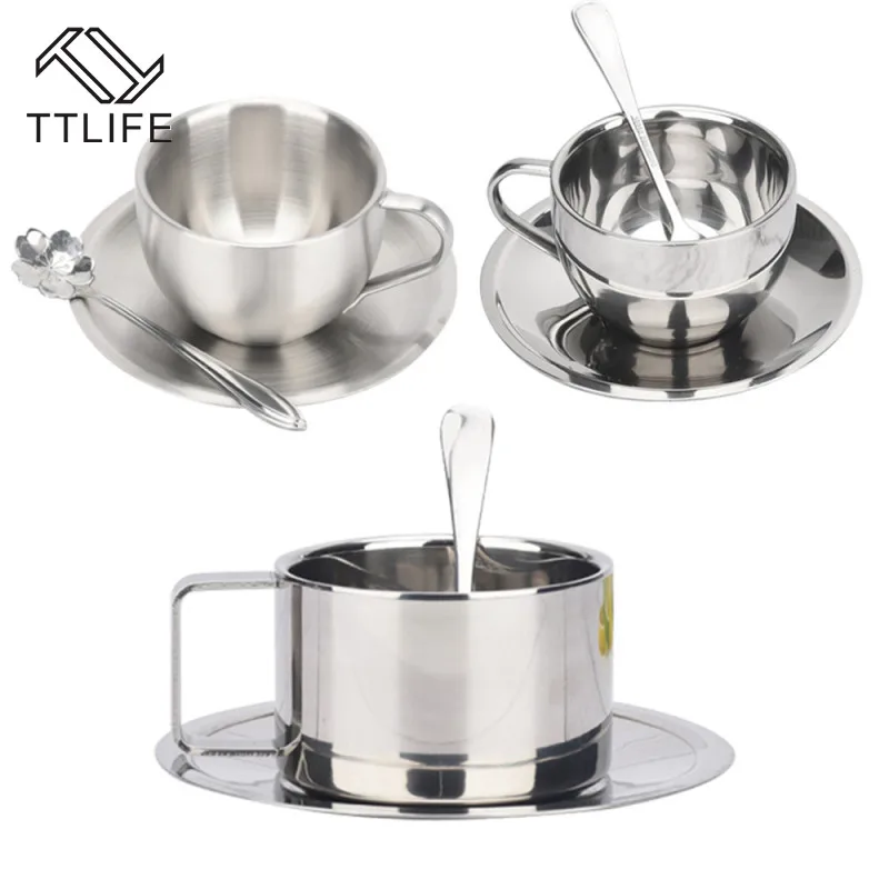 Stainless Steel Coffee Cups Set Double-deck Thermal Insulation Coffee Mug Tea Cups Set Tea Set Milk Mug with Saucer Mat Spoon
Stainless Steel Coffee Cups Set Double-deck Thermal Insulation Coffee Mug Tea Cups Set Tea Set Milk Mug with Saucer Mat Spoon