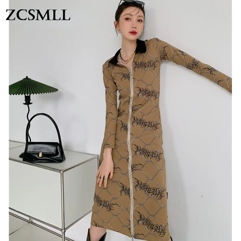 ZCSMLL Long Sleeve Zipper Up Collar Dress For Women 2021 Fall Fashion Brown Bodycon Long Midi Dress Autumn Designer Clothes
ZCSMLL Long Sleeve Zipper Up Collar Dress For Women 2021 Fall Fashion Brown Bodycon Long Midi Dress Autumn Designer Clothes