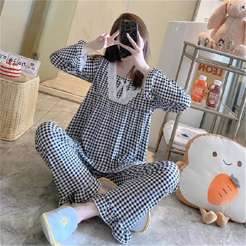 Spring and Autumn Pajamas Women's Long-Sleeved Sweet Princess Lace Thin Pajamas Casual Simple Natural Plaid Home Service Suit
Spring and Autumn Pajamas Women's Long-Sleeved Sweet Princess Lace Thin Pajamas Casual Simple Natural Plaid Home Service Suit