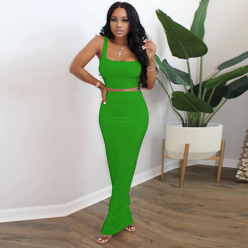 Neon Color Sexy Two Piece Set Women Skirts Sleeveless Tank Crop Top and High Waist Long Maxi Skirt Casual Loungewear Outfits
Neon Color Sexy Two Piece Set Women Skirts Sleeveless Tank Crop Top and High Waist Long Maxi Skirt Casual Loungewear Outfits