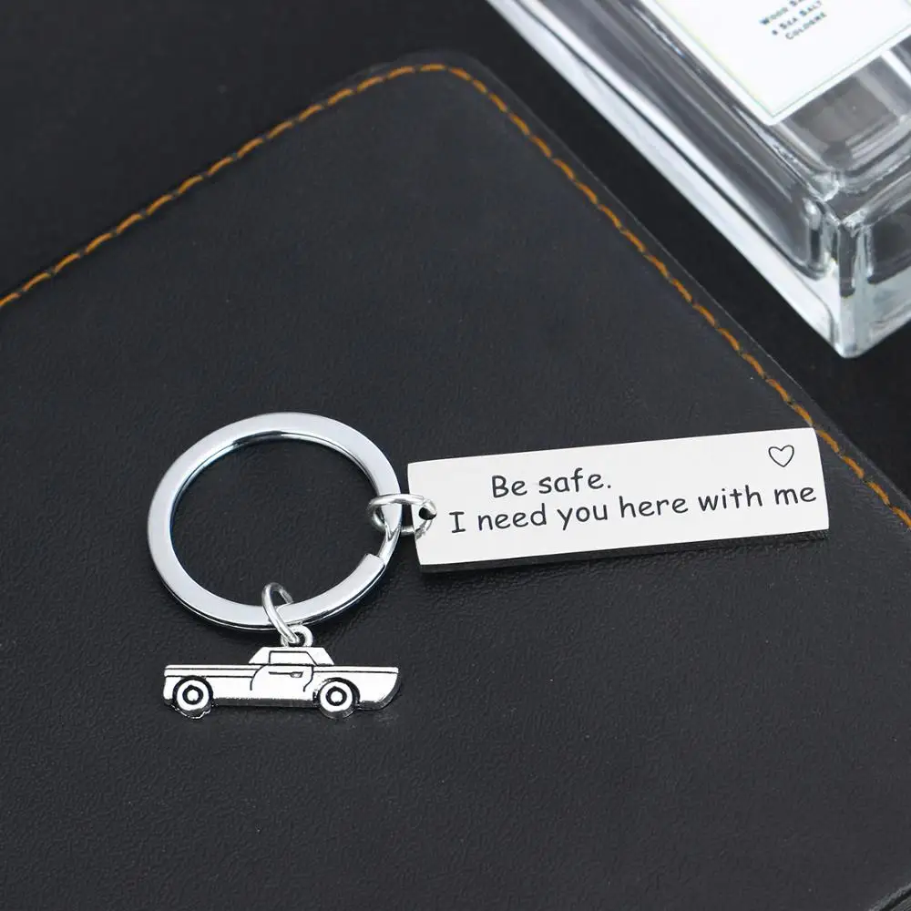 

12PC Engraved Words Be Safe I Need You Here With Me Keyrings Car Pendant Family Women Men Key Chains Stainless Steel Keychains