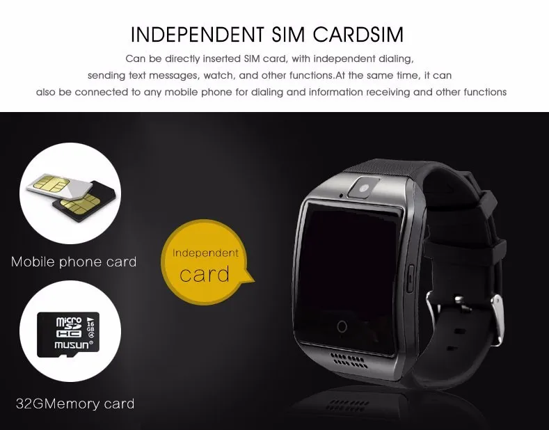 Bluetooth Men's Smart Watch Q18 With Camera Facebook Whatsapp Twitter Sync SMS Smartwatch Support SIM TF Card For IOS Android
Bluetooth Men's Smart Watch Q18 With Camera Facebook Whatsapp Twitter Sync SMS Smartwatch Support SIM TF Card For IOS Android