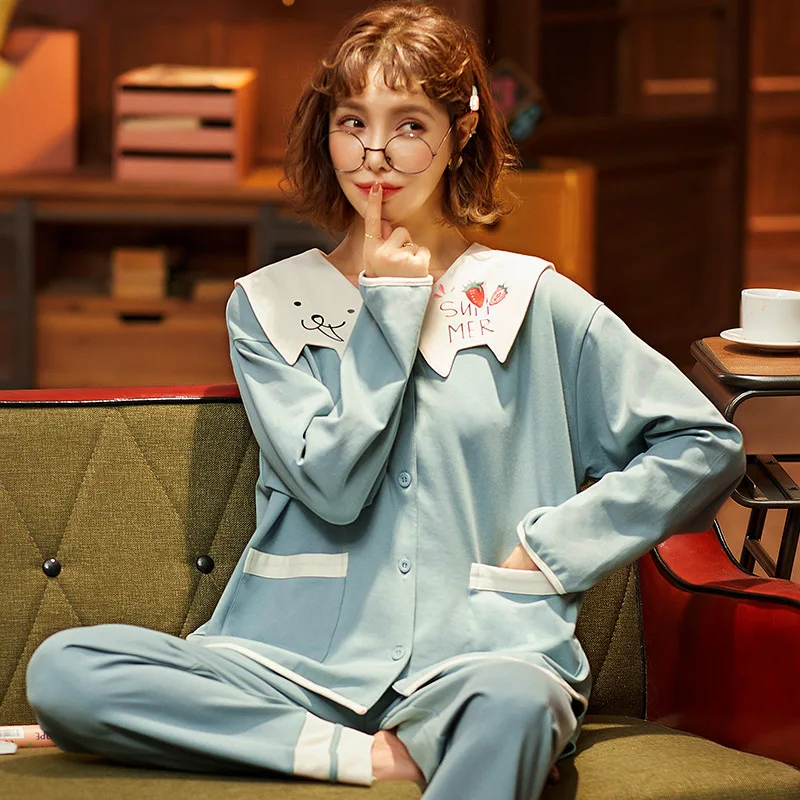 Pajamas Ladies Cotton Long-Sleeved Cardigan 2PCS Korean Casual Loose Sleepwear Winter Home Service Pijamas De Invierno Mujer
Pajamas Ladies Cotton Long-Sleeved Cardigan 2PCS Korean Casual Loose Sleepwear Winter Home Service Pijamas De Invierno Mujer