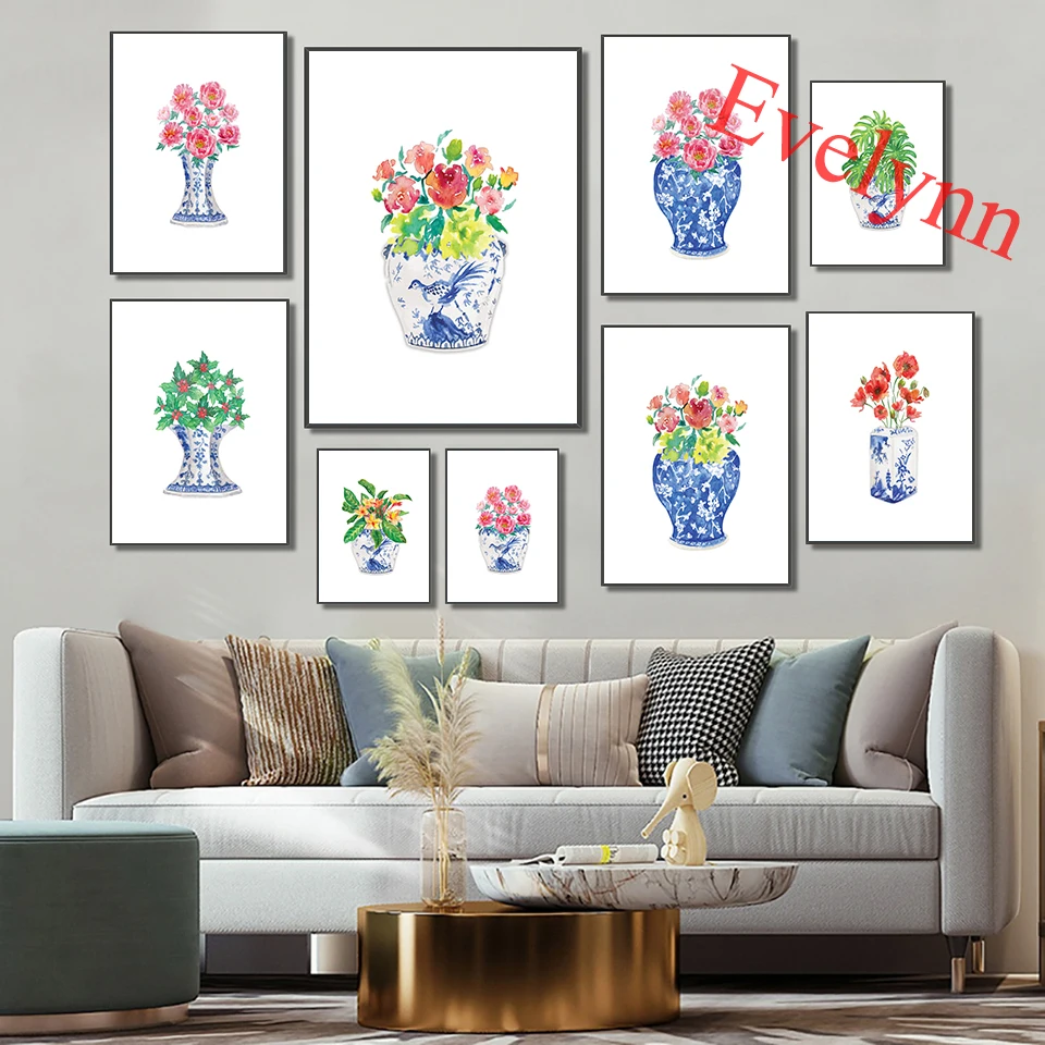 Watercolor Chinoiserie Vases With Flowers Posters, Blue And White China Porcelain Vase Plant Home Decor Canvas Wall Art Prints
Watercolor Chinoiserie Vases With Flowers Posters, Blue And White China Porcelain Vase Plant Home Decor Canvas Wall Art Prints