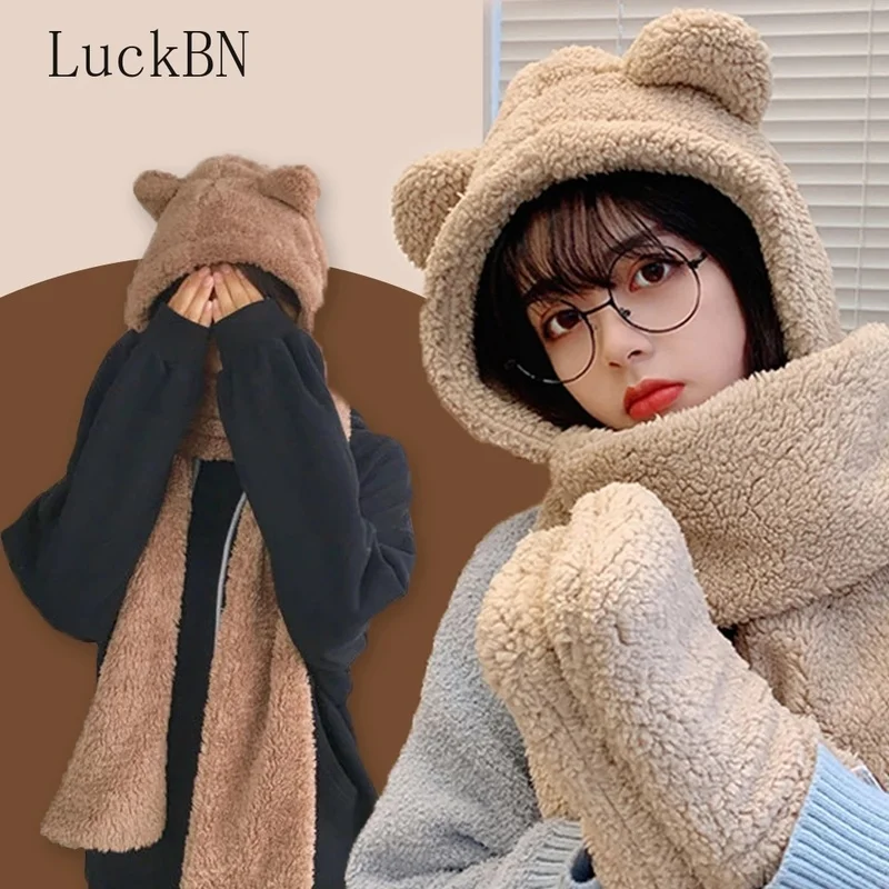 Lamb Velvet Hat Female Autumn and Winter All-match Cute Hooded Bear Scarf Gloves One Warm and Cold Ear Protection Cotton Cap
Lamb Velvet Hat Female Autumn and Winter All-match Cute Hooded Bear Scarf Gloves One Warm and Cold Ear Protection Cotton Cap