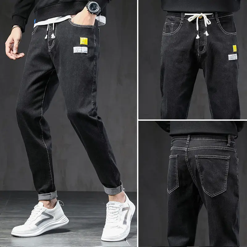 Summer Thin Jeans Men's Stretch Slim Fit Ankle-Tied Straight Long Pants Male Casual Trousers Streetwear men Oversized Jeans
Summer Thin Jeans Men's Stretch Slim Fit Ankle-Tied Straight Long Pants Male Casual Trousers Streetwear men Oversized Jeans