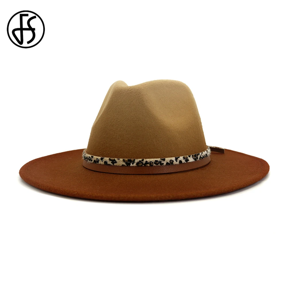 FS 2020 New Gradient Color Fedora Hat with Leopard Grain Belt Women Men Wide Brim Wool Felt Jazz Hats Fashion Panama Trilby Cap
FS 2020 New Gradient Color Fedora Hat with Leopard Grain Belt Women Men Wide Brim Wool Felt Jazz Hats Fashion Panama Trilby Cap