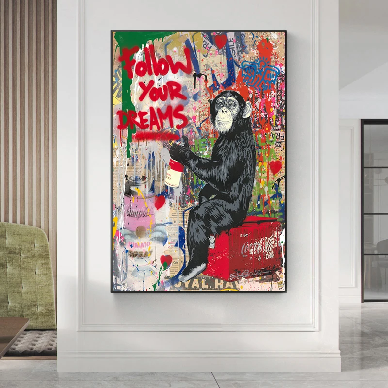 Follow Your Dreams Gorilla Graffiti Canvas Paintings Posters and Prints Monkey Street Wall Art Pictures for Living Room Decor
Follow Your Dreams Gorilla Graffiti Canvas Paintings Posters and Prints Monkey Street Wall Art Pictures for Living Room Decor
