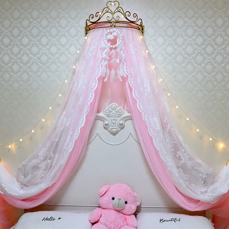 European Romantic Hotel Bed Valance with Lights Hanging Dome Children Bed Canopy Princess Mosquito Net with the Golden Bracket
European Romantic Hotel Bed Valance with Lights Hanging Dome Children Bed Canopy Princess Mosquito Net with the Golden Bracket