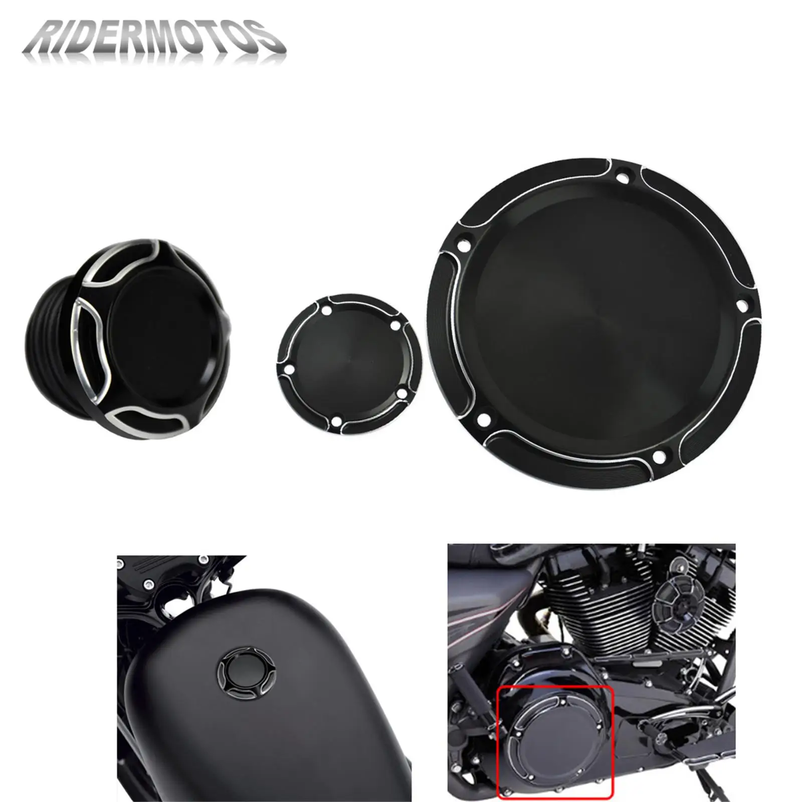 

Motorcycle CNC Aluminum Fuel Gas Tank Vented Decorative Oil Cap Derby Cover Timer Cover Set For Harley Touring Dyna FLD Softail