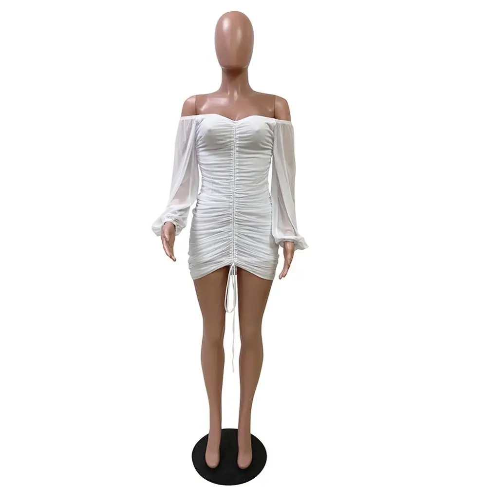 Sexy Off Shoulder Drawstring Sheer Mesh Dress Women Spring 2020 Elegant Slash Neck Puff Sleeve Bodycon ClubWear Bandage Dress
Sexy Off Shoulder Drawstring Sheer Mesh Dress Women Spring 2020 Elegant Slash Neck Puff Sleeve Bodycon ClubWear Bandage Dress