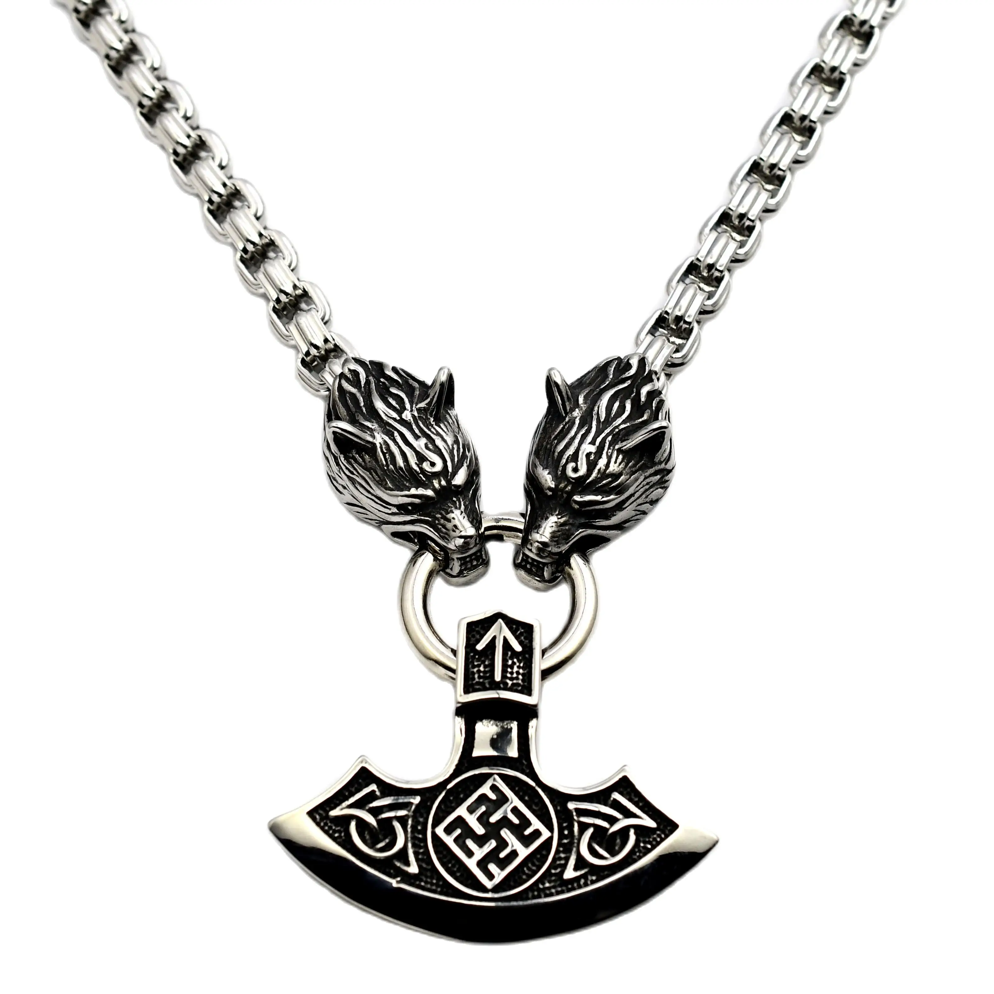Viking Axe Rune Character Amulet Pendant Necklace with Stainless Steel Wolf Head Chain Necklace Men's Viking Jewelry
Viking Axe Rune Character Amulet Pendant Necklace with Stainless Steel Wolf Head Chain Necklace Men's Viking Jewelry