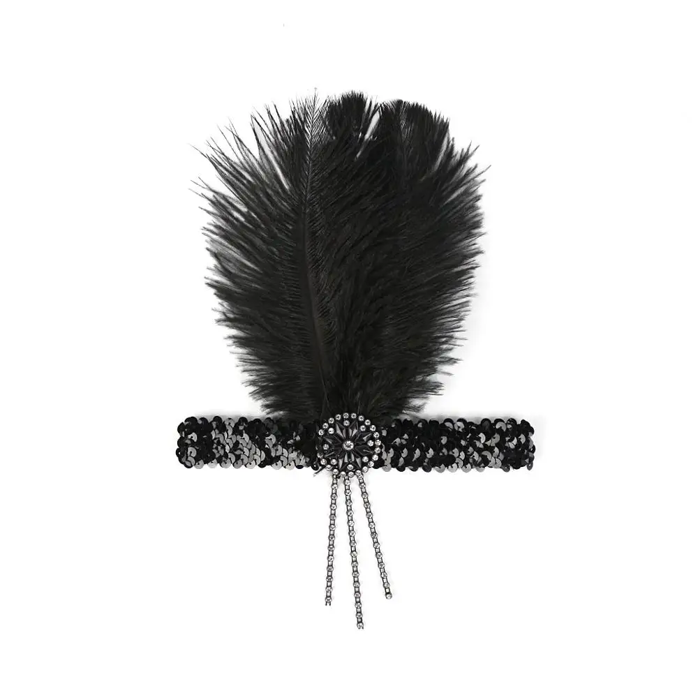 Женский головной убор в стиле ар деко обруч с воланом и перьями 20s Great Gatsby