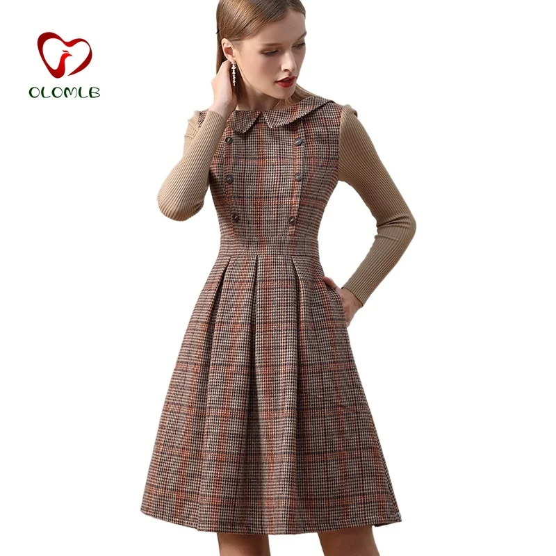 2021 Women Vintage Dress winter long-sleeve Woolen Patchwork Knitted Sleeve High Waist Pleat Brown Dresses A-Line Laidies New
2021 Women Vintage Dress winter long-sleeve Woolen Patchwork Knitted Sleeve High Waist Pleat Brown Dresses A-Line Laidies New
