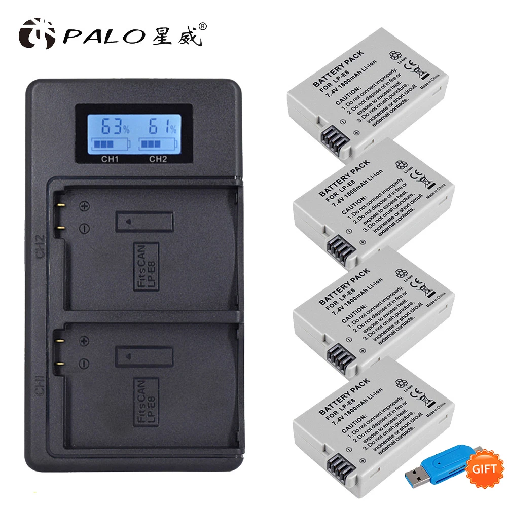 

PALO 4pcs LP-E8 LPE8 LP E8 1800mAh battery AKKU case + LCD fast charger for Canon EOS 550D 600D 650D 700D X4 X5 X6i X7i T2i T3i