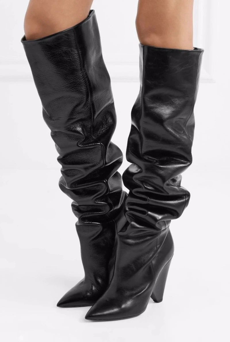 Sexy Woman Knee-length Flock Boots Solid Color Pleated Pointed Toe High Heel Cone Heel Big Size 34-45 Long Legs Catwalk Fashion
Sexy Woman Knee-length Flock Boots Solid Color Pleated Pointed Toe High Heel Cone Heel Big Size 34-45 Long Legs Catwalk Fashion