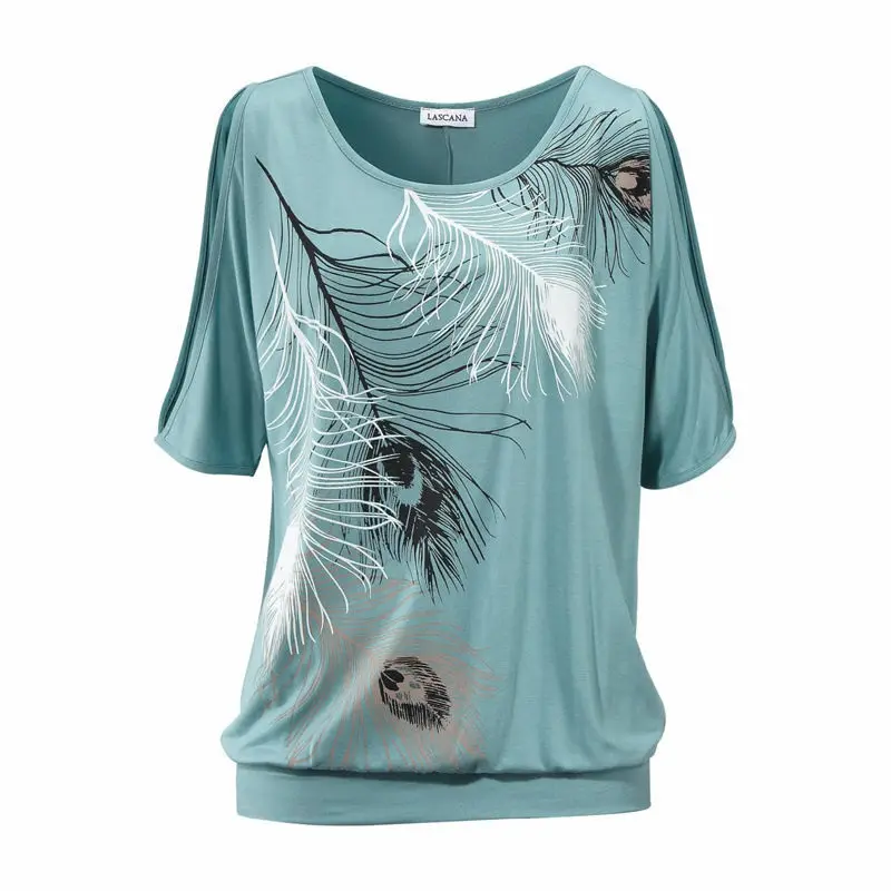 European and American Feather Print Off Shoulder Round Neck Short Sleeve T-shirt 1051 Woman Tshirts
European and American Feather Print Off Shoulder Round Neck Short Sleeve T-shirt 1051 Woman Tshirts