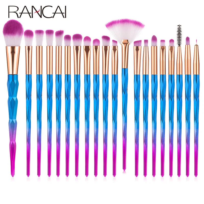 

RANCAI 10/20pcs Diomand Makeup Brushes Set Powder Eye Shadow Foundation Blend Blush Lip Cosmetic Beauty Soft Make Up Brush Tools