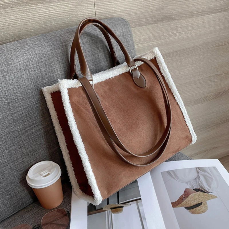 Vintage Large Suede Tote Bags For Women Faux Wool Trimmed Work Female Shoulder Bags Matte Ladies Shopper Handbags Winter 2021
Vintage Large Suede Tote Bags For Women Faux Wool Trimmed Work Female Shoulder Bags Matte Ladies Shopper Handbags Winter 2021