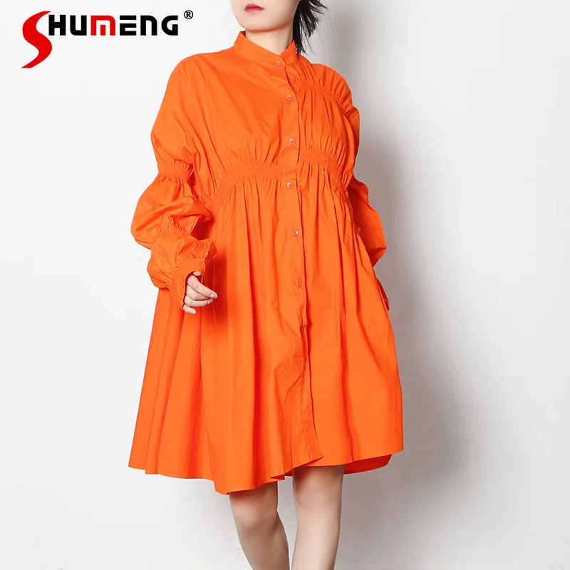 Personalized Orange Pleated Shirt Dress Ladies 2021 Spring Fashion Stand Collar Lantern Long Sleeve Solid Color Irregular Dress
Personalized Orange Pleated Shirt Dress Ladies 2021 Spring Fashion Stand Collar Lantern Long Sleeve Solid Color Irregular Dress