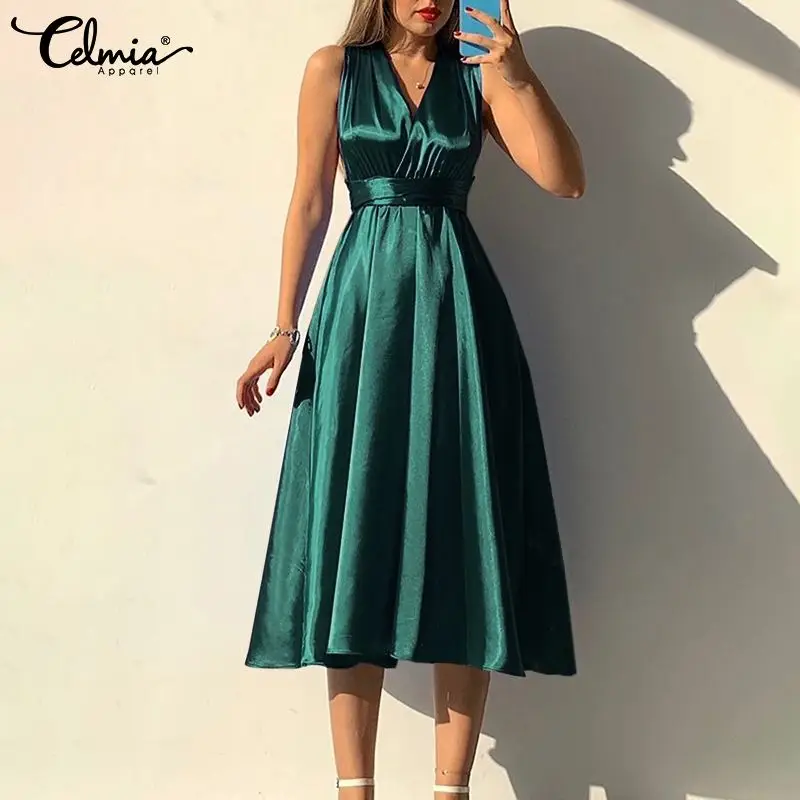 Celmia Elegant Satin Women Sexy Sleeveless Midi Dress V Neck Blackless Party Long Vestidos 2021 Summer Elastic Waist Dresses
Celmia Elegant Satin Women Sexy Sleeveless Midi Dress V Neck Blackless Party Long Vestidos 2021 Summer Elastic Waist Dresses