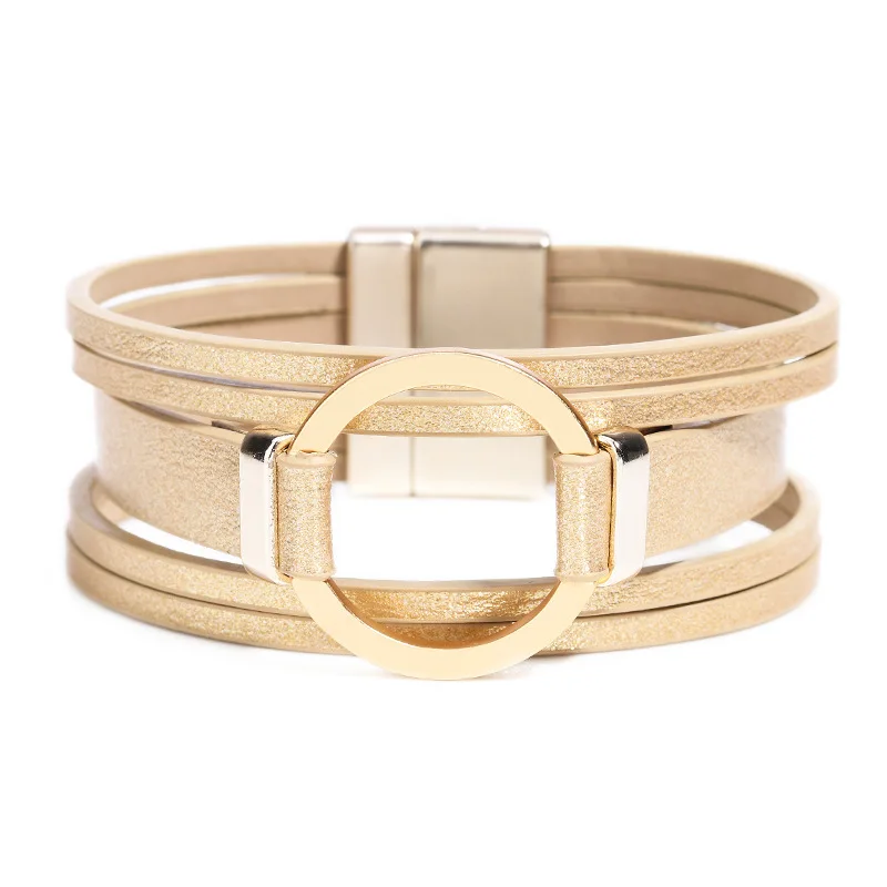 European And American Fashion Temperament Exaggerated Zinc Alloy Magnetic Buckle Leather Woven Bracelet
European And American Fashion Temperament Exaggerated Zinc Alloy Magnetic Buckle Leather Woven Bracelet