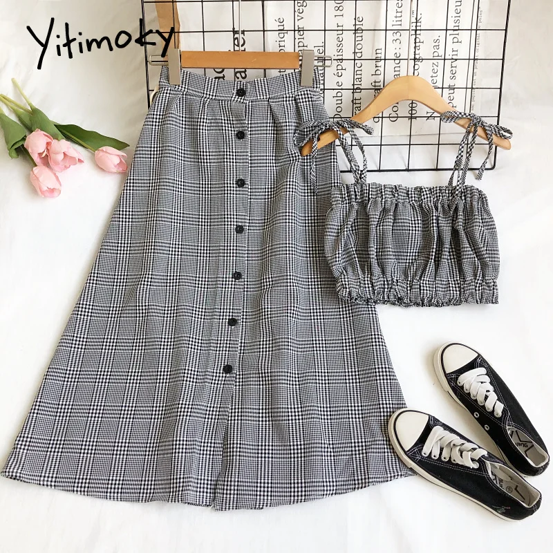 Yitimoky Plaid Skirts Sets Summer 2021 Casual Elastic Super-short Tops Long Skirt Bandage Strapless New Button Up Folds Fashion
Yitimoky Plaid Skirts Sets Summer 2021 Casual Elastic Super-short Tops Long Skirt Bandage Strapless New Button Up Folds Fashion
