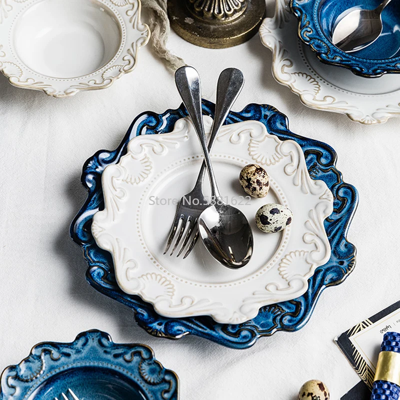 European retro ceramic plates tableware dinner plates ceramic embossed pattern porcelain dessert plate cake plate
European retro ceramic plates tableware dinner plates ceramic embossed pattern porcelain dessert plate cake plate