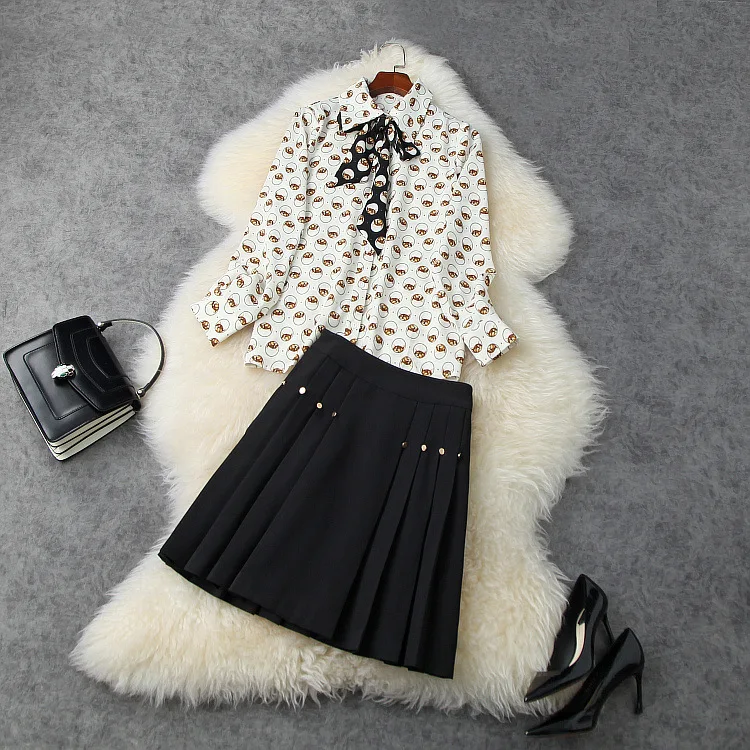New European and American Women's Clothing New 2021 Spring Long Sleeve Cat Print Shirt Black Pleated Skirt Fashion Suits
New European and American Women's Clothing New 2021 Spring Long Sleeve Cat Print Shirt Black Pleated Skirt Fashion Suits