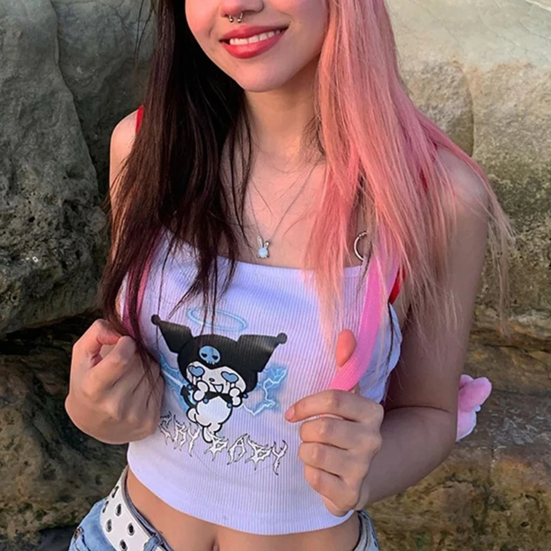 Women Gothic Punk Metal Chain Strap Crop Top Ribbed Knit Sleeveless Camisole Harajuku Anime Little Devil Print Slim Vest
Women Gothic Punk Metal Chain Strap Crop Top Ribbed Knit Sleeveless Camisole Harajuku Anime Little Devil Print Slim Vest