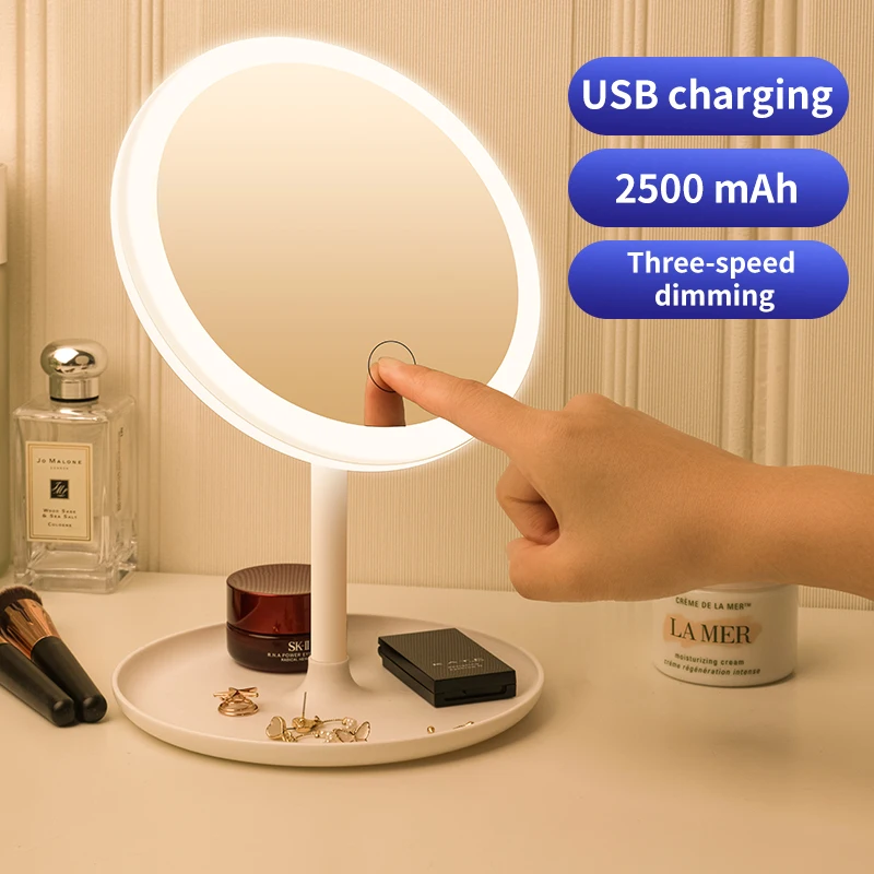 LED Makeup Mirror Three Color Light Adjustable Touch Dimmer USB Charging Ladies Makeup Light Storage Round Shape Spin Mirror
LED Makeup Mirror Three Color Light Adjustable Touch Dimmer USB Charging Ladies Makeup Light Storage Round Shape Spin Mirror