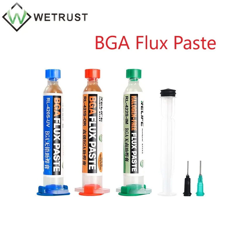 RELIFE RL-420S-UV RL-421S-OR RL-422S-IM 10CC BGA Syringe Type Lead-Free Halogen Free Flux Paste For Mobile Phone PCB CPU Repair
RELIFE RL-420S-UV RL-421S-OR RL-422S-IM 10CC BGA Syringe Type Lead-Free Halogen Free Flux Paste For Mobile Phone PCB CPU Repair