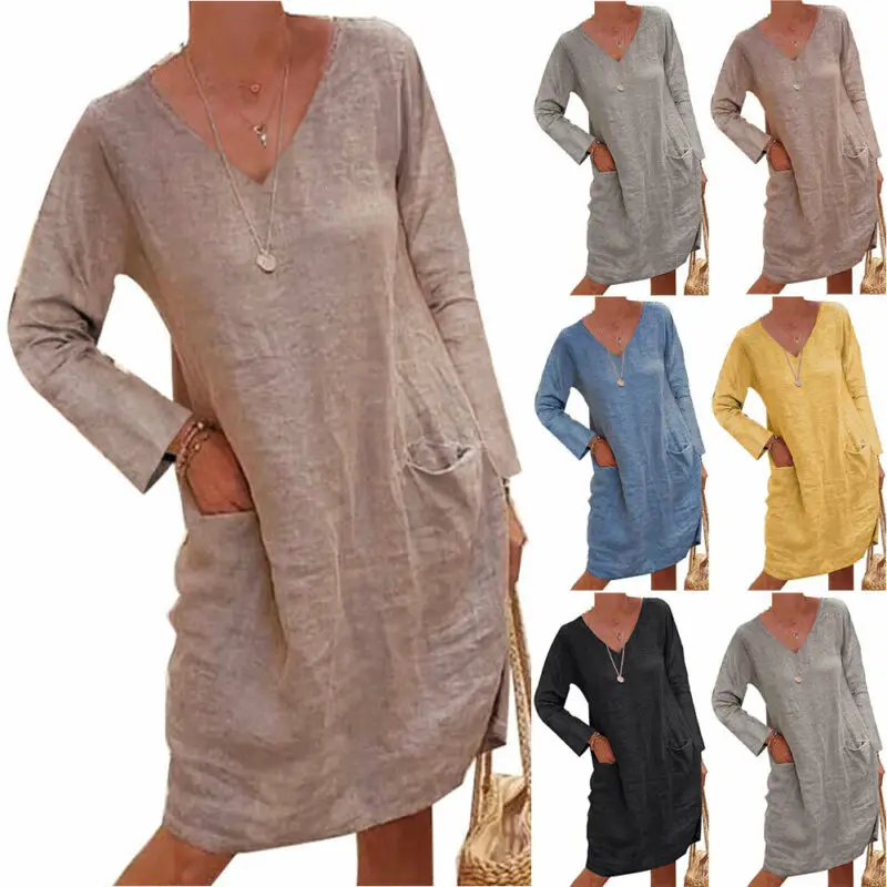 Plus Size Womens Midi Dress Tunic Dress Pocket Long Sleeve Casual Buttons Blouse 
Plus Size Womens Midi Dress Tunic Dress Pocket Long Sleeve Casual Buttons Blouse