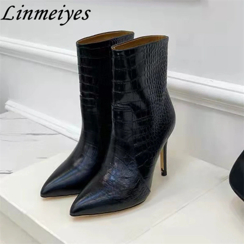 Sexy High Heels Ankle Boots For Women Crocodile Pattern Leather Slip-on Short Boots Thin Heels Modern Boots Female Botas Mujer
Sexy High Heels Ankle Boots For Women Crocodile Pattern Leather Slip-on Short Boots Thin Heels Modern Boots Female Botas Mujer