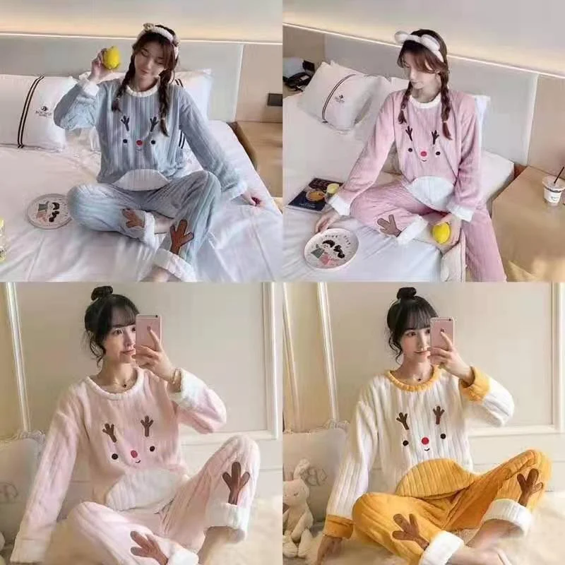 Women's Pajamas Thick Coral Fleece Cute Cartoon Two-piece Set Sleepwear Christmas Elk Casual Loose Female Home Clothes Loungewea
Women's Pajamas Thick Coral Fleece Cute Cartoon Two-piece Set Sleepwear Christmas Elk Casual Loose Female Home Clothes Loungewea