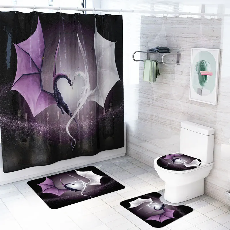 

Дракон Летающий 3D душ Шторы фиолетовый Ванная комната Шторы s Ковер Наборы крышка для унитаза коврик для ванной комнаты Набор ко Дню Святого...