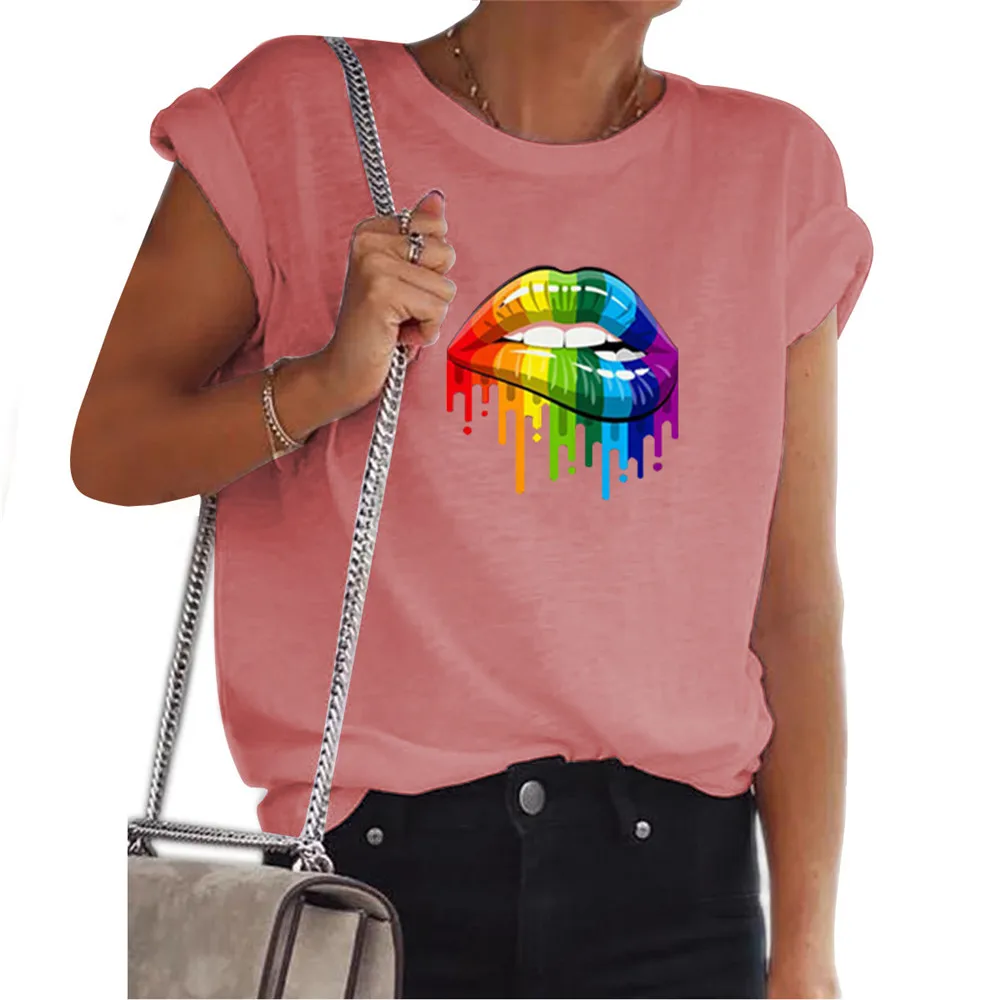 Womens Summer T Shirt Colorful Lips Printed Tops Short Sleeve Loose Basic Tee Causal Plus Size O-Neck Fashion Top
Womens Summer T Shirt Colorful Lips Printed Tops Short Sleeve Loose Basic Tee Causal Plus Size O-Neck Fashion Top