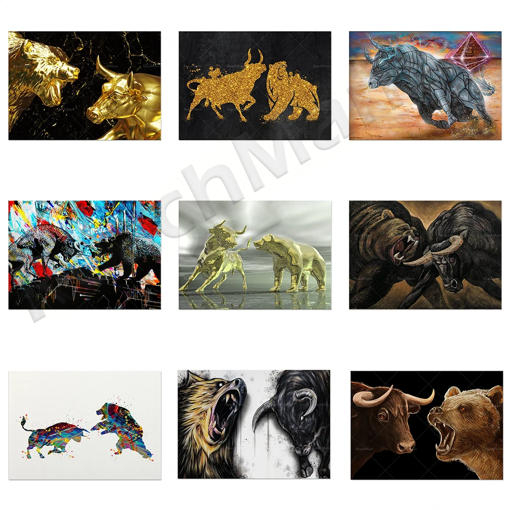 Bear VS. Bull art painting posters and art pictures printed on canvas wall living room Cuadros office home decoration
Bear VS. Bull art painting posters and art pictures printed on canvas wall living room Cuadros office home decoration