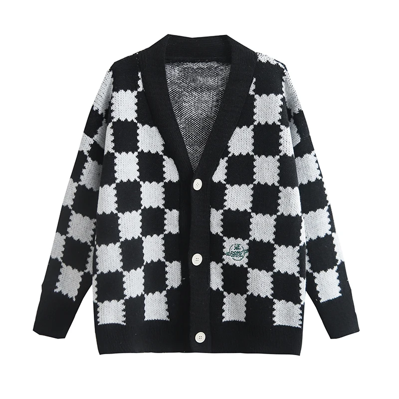 Plaid Women's Sweater Casual Jumpers Fashion Long Sleeve Top Loose V-neck Cotton Clothing Autumn Winter Cardigan Houthion
Plaid Women's Sweater Casual Jumpers Fashion Long Sleeve Top Loose V-neck Cotton Clothing Autumn Winter Cardigan Houthion