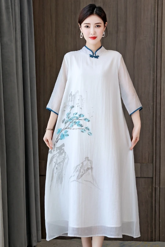 COIGARSAM 4XL Plus Size Chinese Style Half Sleeve Women Long dress Spring Summer Vintage Mandarin Collar Dresses 1802
COIGARSAM 4XL Plus Size Chinese Style Half Sleeve Women Long dress Spring Summer Vintage Mandarin Collar Dresses 1802